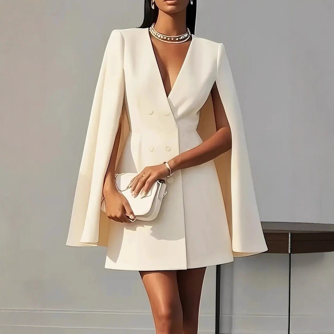 Women's Hooded Cape Dress – Deep V-Neck Formal Cocktail Dress