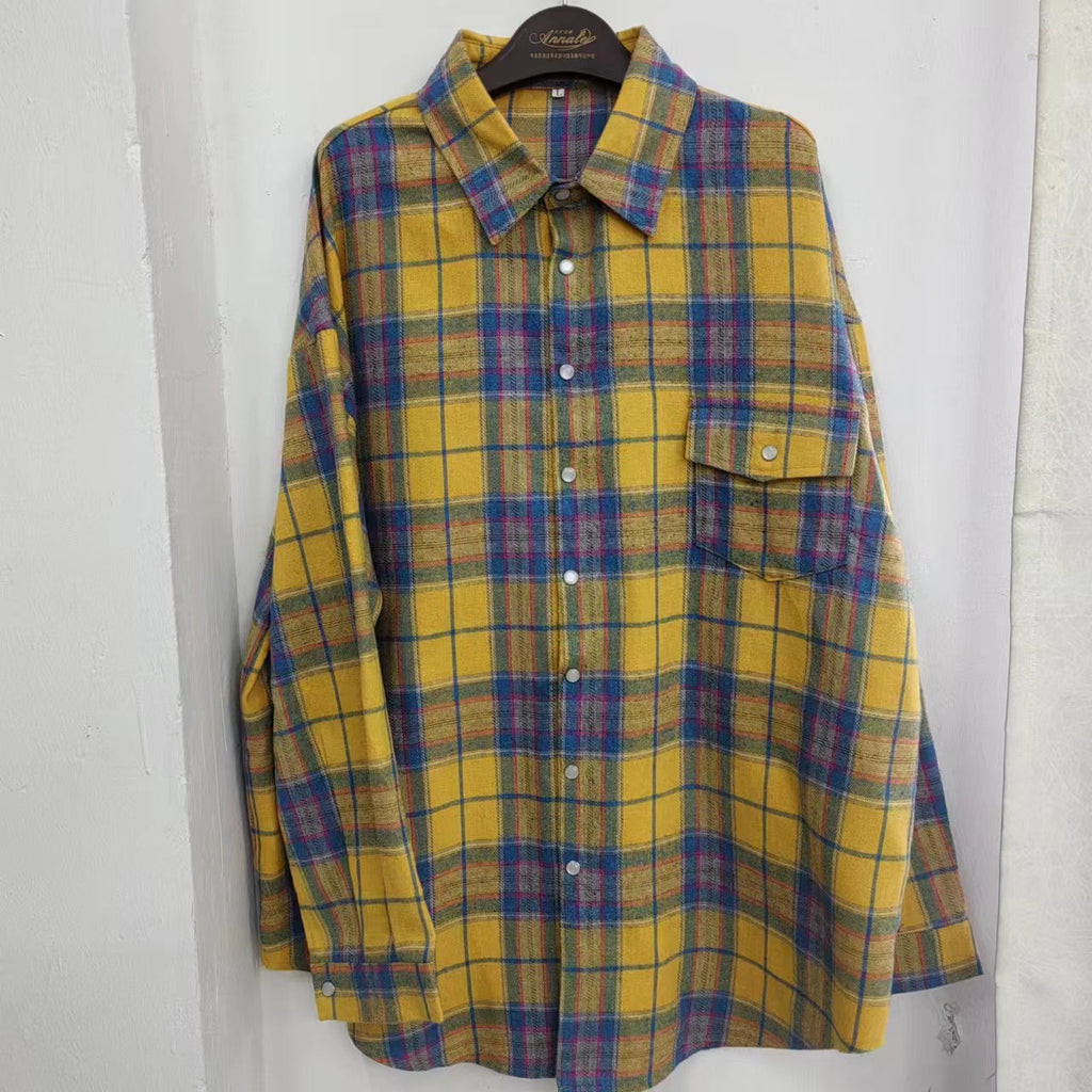 Women's Oversized Check Blouse – Relaxed Button Front Shirt Blouse