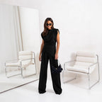 Women's Draped Top Pants Set – High Waist Wide Leg Co-Ord Set