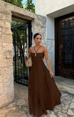 Women's Pleated Off-Shoulder Dress – Adjustable Strap Formal Dress