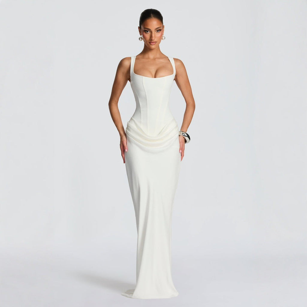 Women's Deep V-Neck Maxi Dress – Fitted Occasion Dress