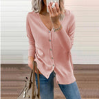 Women's V-Neck Button Cardigan – Ribbed Long Sleeve Knit Cardigan
