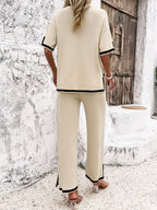 Women's Split Hem Wide Leg Lounge Set – Relaxed Top and Trousers Set