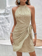 Women's Halter Wrap Dress – High Waist Fitted Occasion Dress