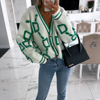 Women's Geometric Knit Cardigan – Oversized Button Front Patterned Cardigan