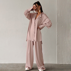 Women's Relaxed Oversized Lounge Set – Wide Leg Pants and Blouse Set