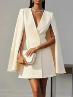 Women's Hooded Cape Dress – Deep V-Neck Formal Cocktail Dress