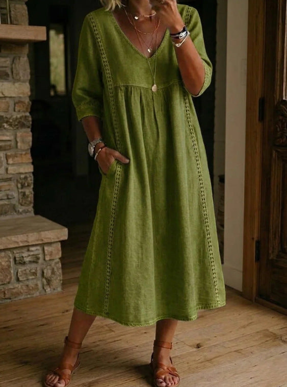 Women's Vintage Denim Look Dress – Relaxed Button Front Dress
