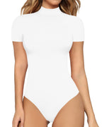Women's Mock Neck Bodysuit – Fitted Short Sleeve Bodysuit