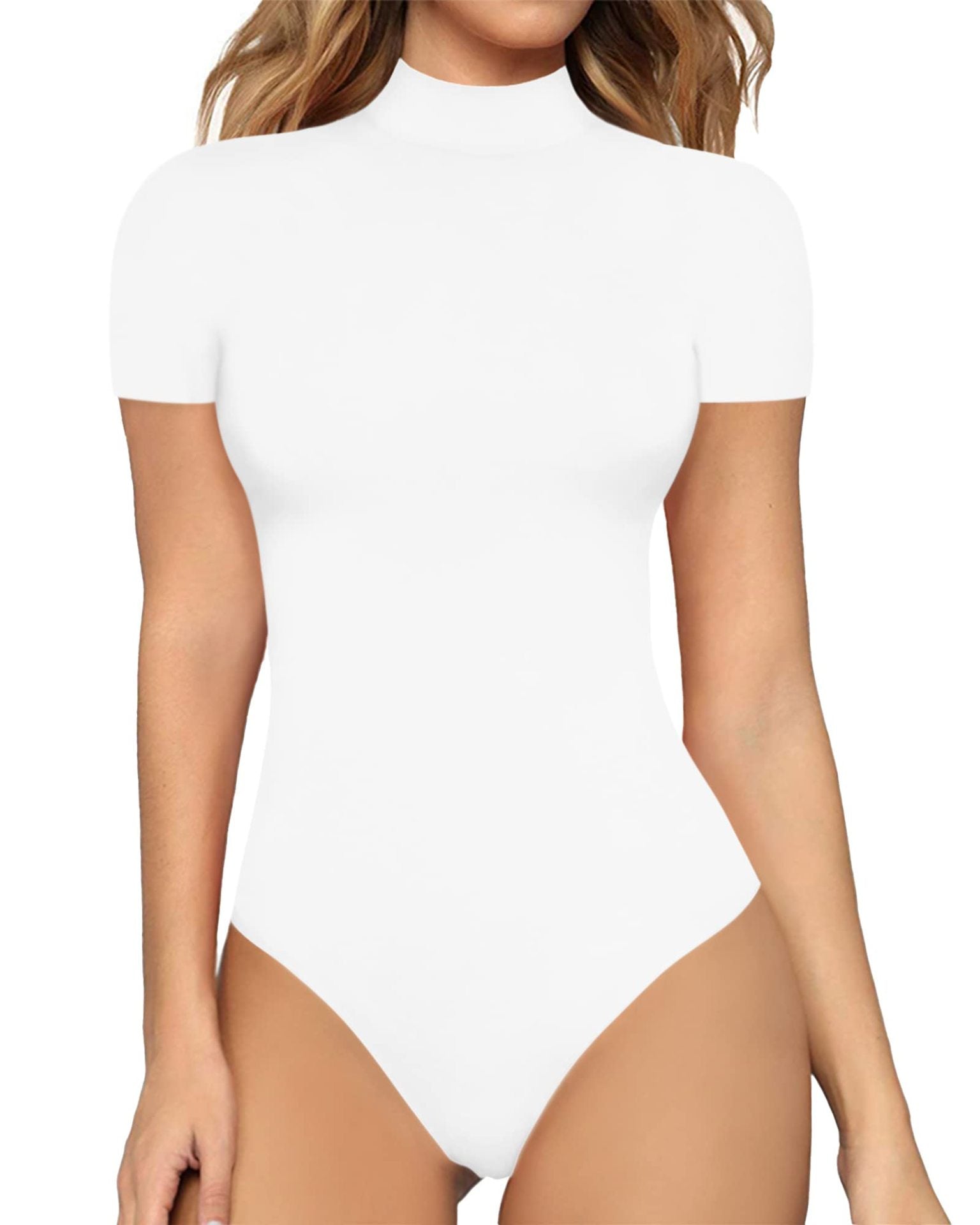 Women's Mock Neck Bodysuit – Fitted Short Sleeve Bodysuit