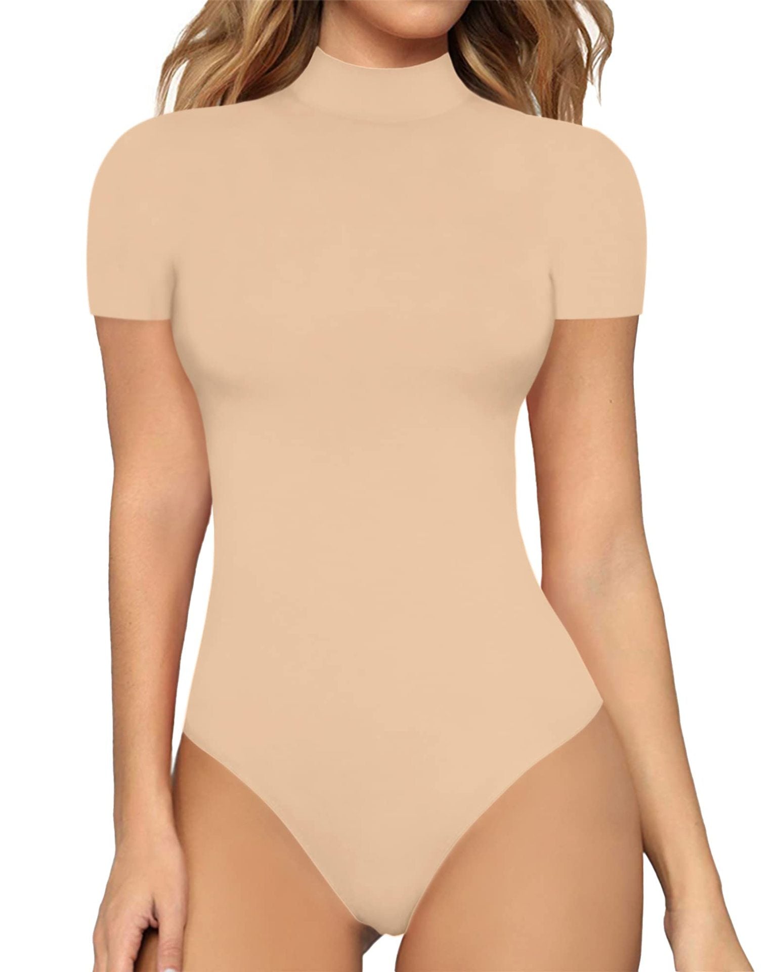 Women's Mock Neck Bodysuit – Fitted Short Sleeve Bodysuit