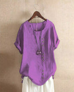Women's Casual Blouse with Rolled Sleeves and Front Buttons