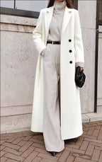 Women's Double-Breasted Long Coat – Deep Pocket Tailored Overcoat