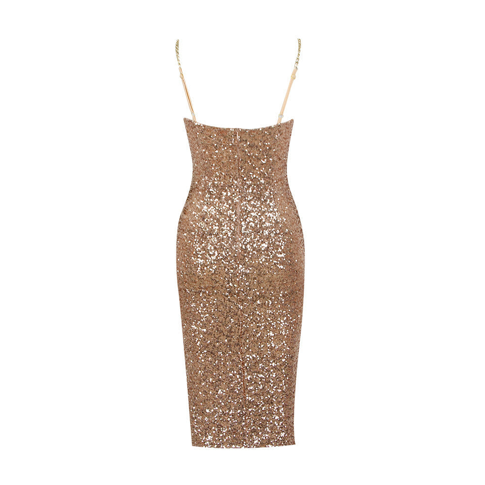 Women's Shiny Midi Dress – Slim Fit Party Dress – Vivian