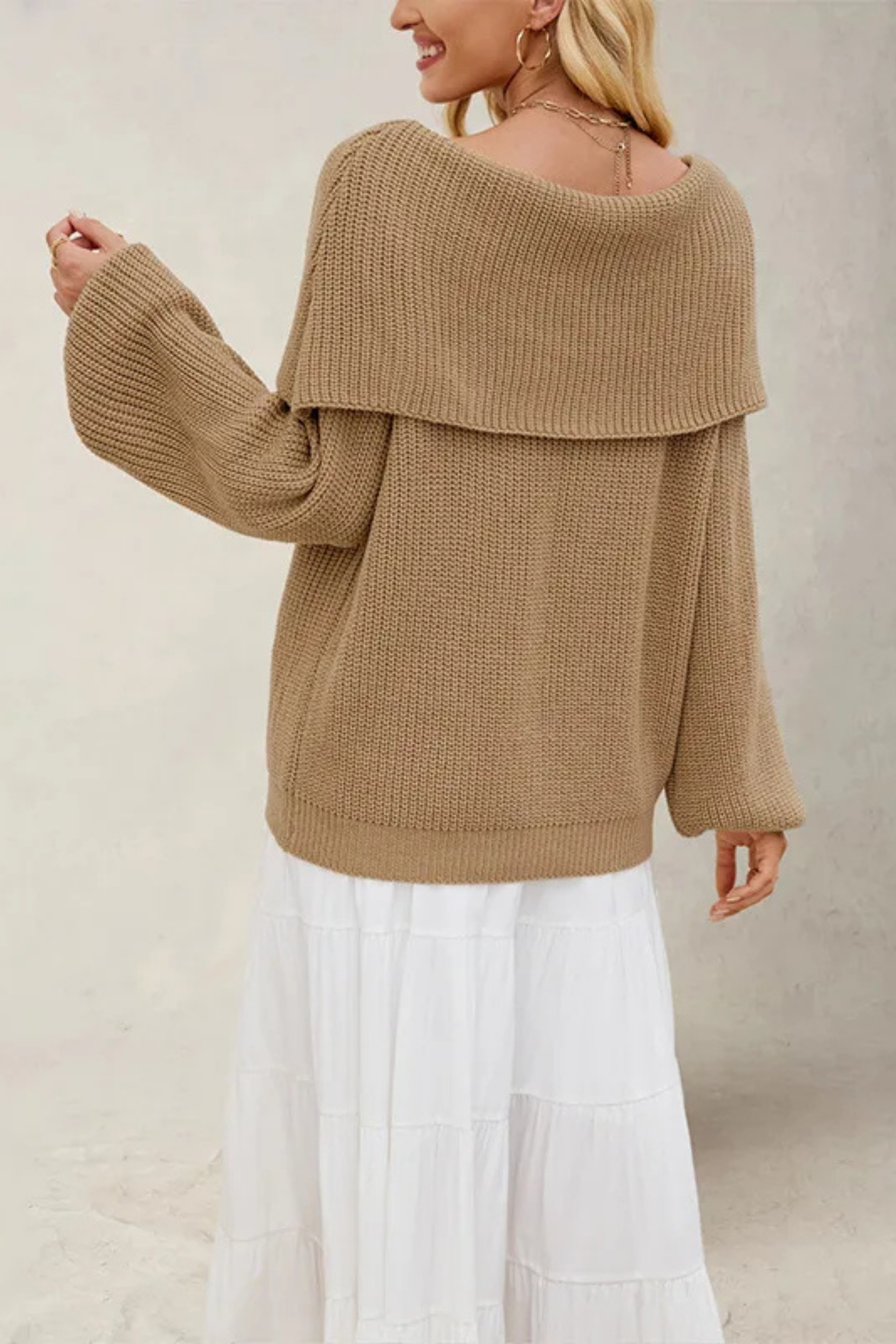 Women's Off-Shoulder Sweater – Relaxed Wide Neck Long Sleeve Pullover