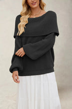 Women's Off-Shoulder Sweater – Relaxed Wide Neck Long Sleeve Pullover