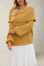 Women's Off-Shoulder Sweater – Relaxed Wide Neck Long Sleeve Pullover