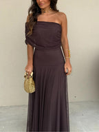 Women's Shimmer Draped Maxi Dress – Flowy Formal Evening Dress