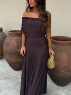 Women's Shimmer Draped Maxi Dress – Flowy Formal Evening Dress