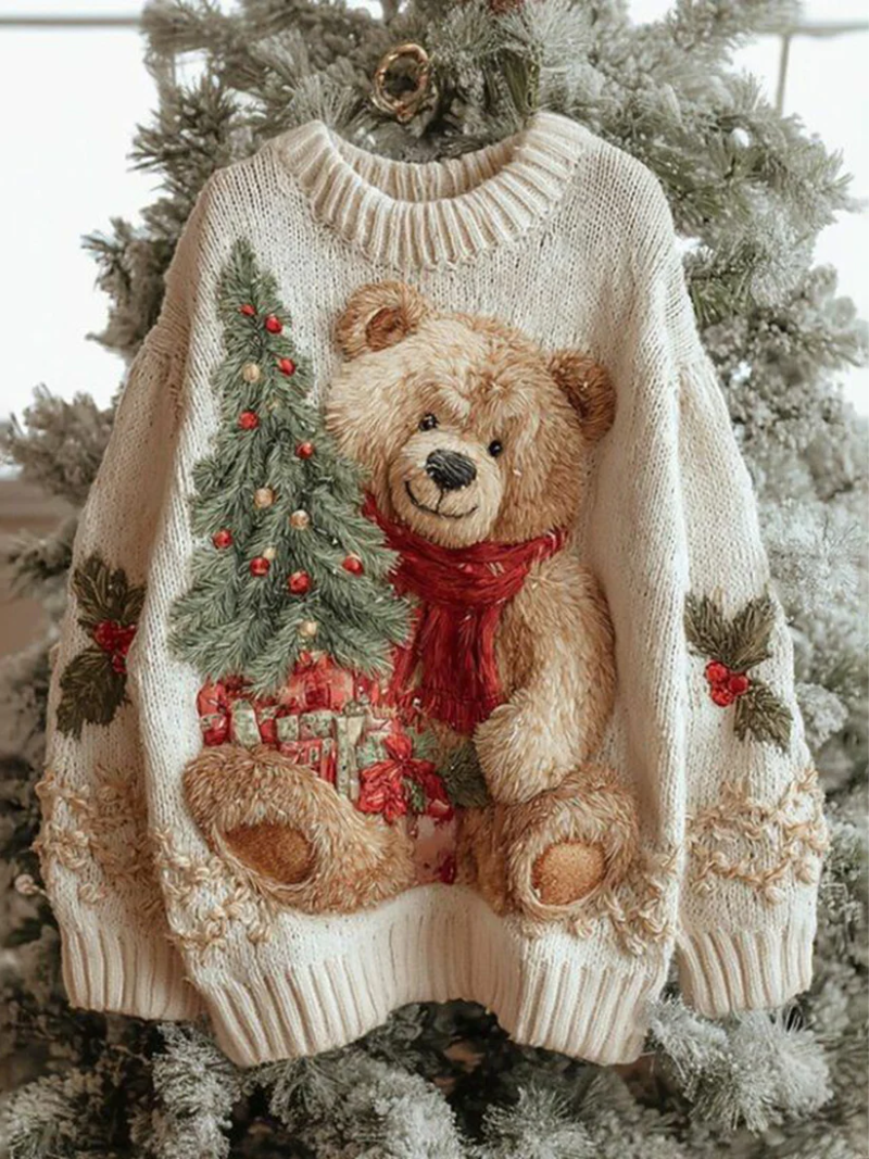 Women's Christmas Sweater – Teddy Bear Holiday Knit Pullover