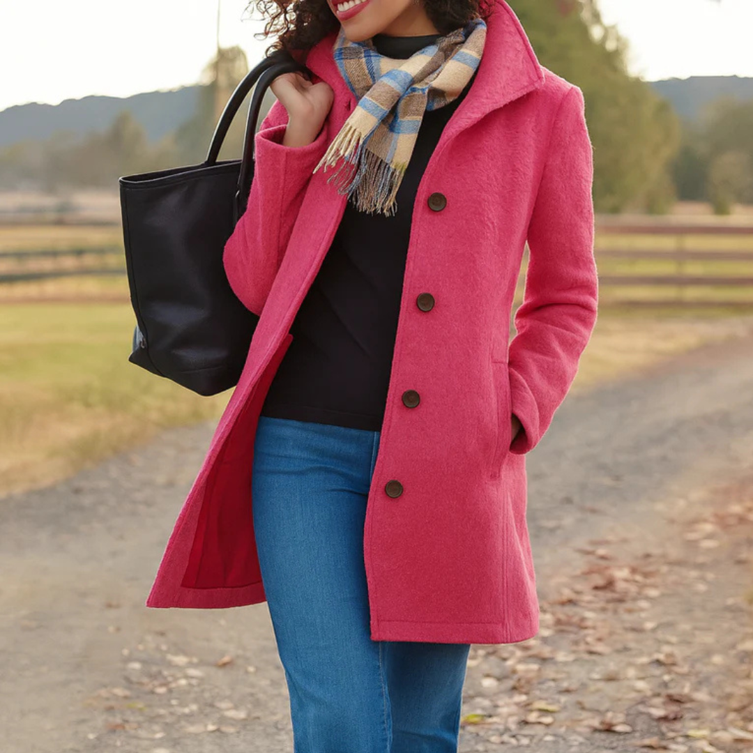 Women's Winter Coat – Button Front Long Coat – Judith
