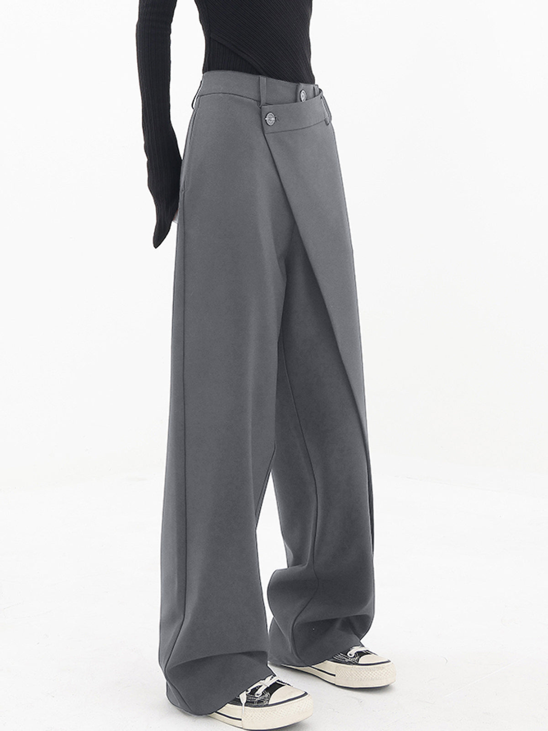 Women's Crisscross Front Wide Leg Pants – Relaxed Elastic Waist Trousers