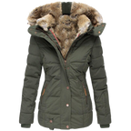 Women's Faux Fur Lined Winter Jacket – Button Front Stand Collar Coat