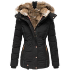 Women's Faux Fur Lined Winter Jacket – Button Front Stand Collar Coat