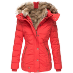 Women's Faux Fur Lined Winter Jacket – Button Front Stand Collar Coat