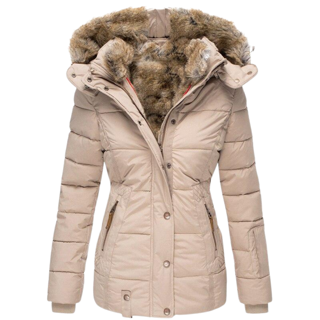 Women's Faux Fur Lined Winter Jacket – Button Front Stand Collar Coat