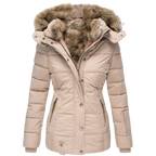 Women's Faux Fur Lined Winter Jacket – Button Front Stand Collar Coat