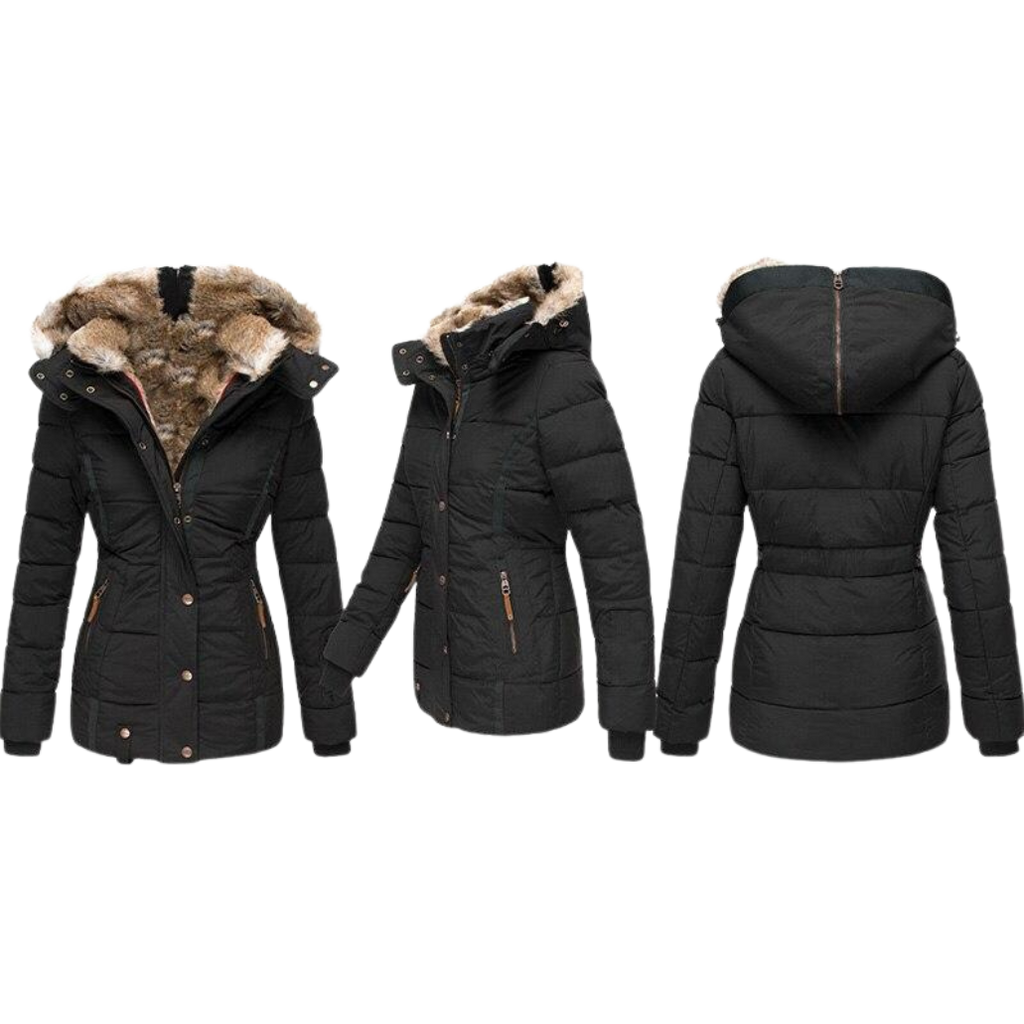 Women's Faux Fur Lined Winter Jacket – Button Front Stand Collar Coat