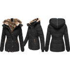 Women's Faux Fur Lined Winter Jacket – Button Front Stand Collar Coat
