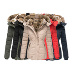Women's Faux Fur Lined Winter Jacket – Button Front Stand Collar Coat