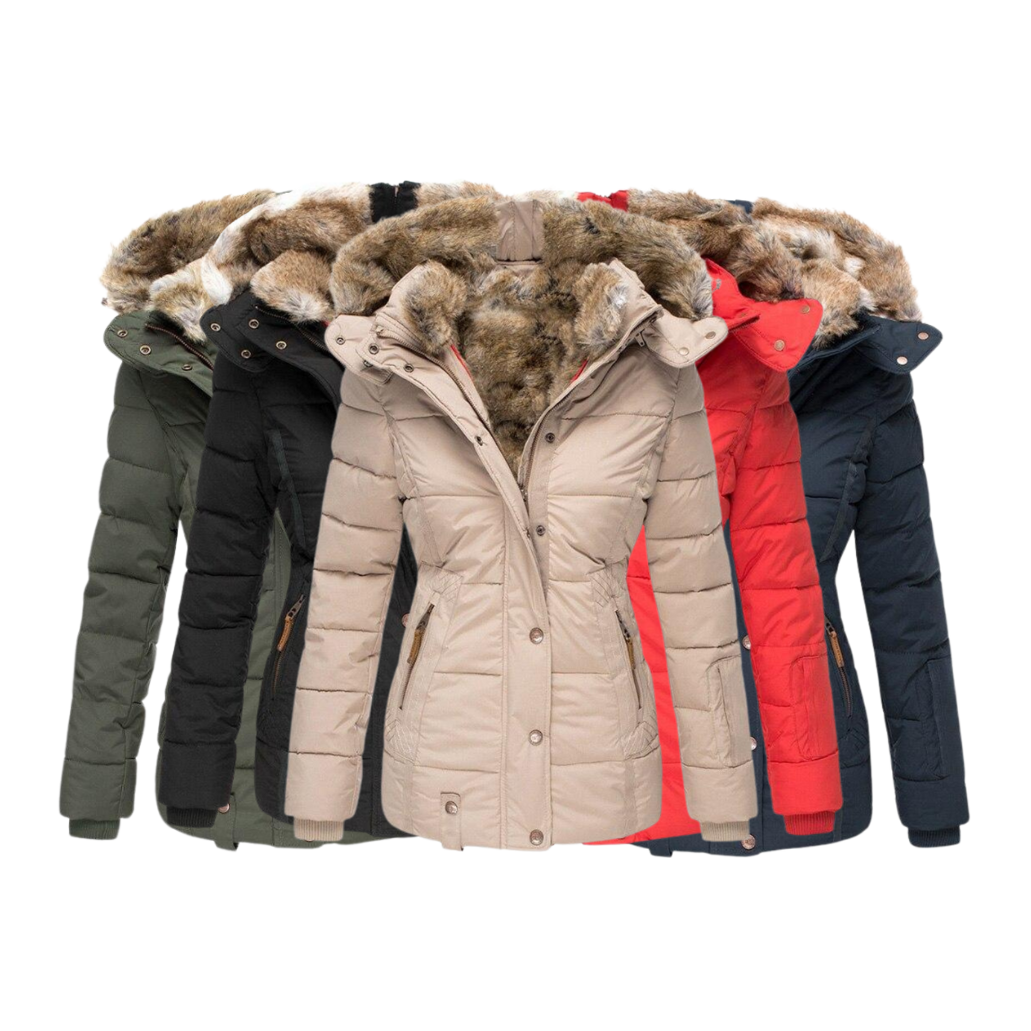 Women's Faux Fur Lined Winter Jacket – Button Front Stand Collar Coat