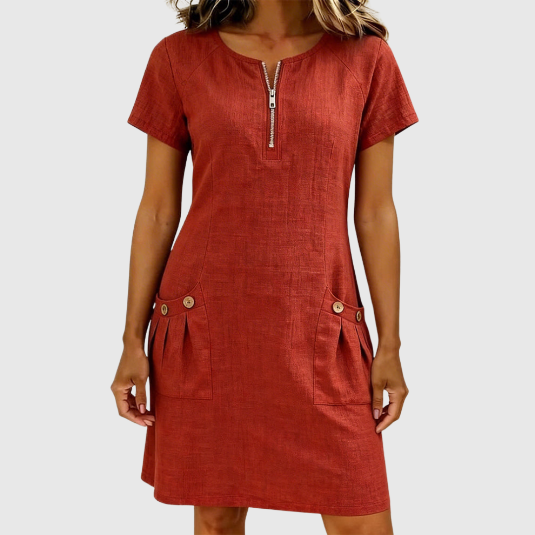 Women's A-Line Dress – Zip Front Flared Day Dress