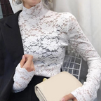 Women's Floral Lace Turtleneck Top – Fitted Long Sleeve Lace Top