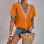 Women's Lace V-Neck Blouse – Split Lace Detail Long Sleeve Blouse