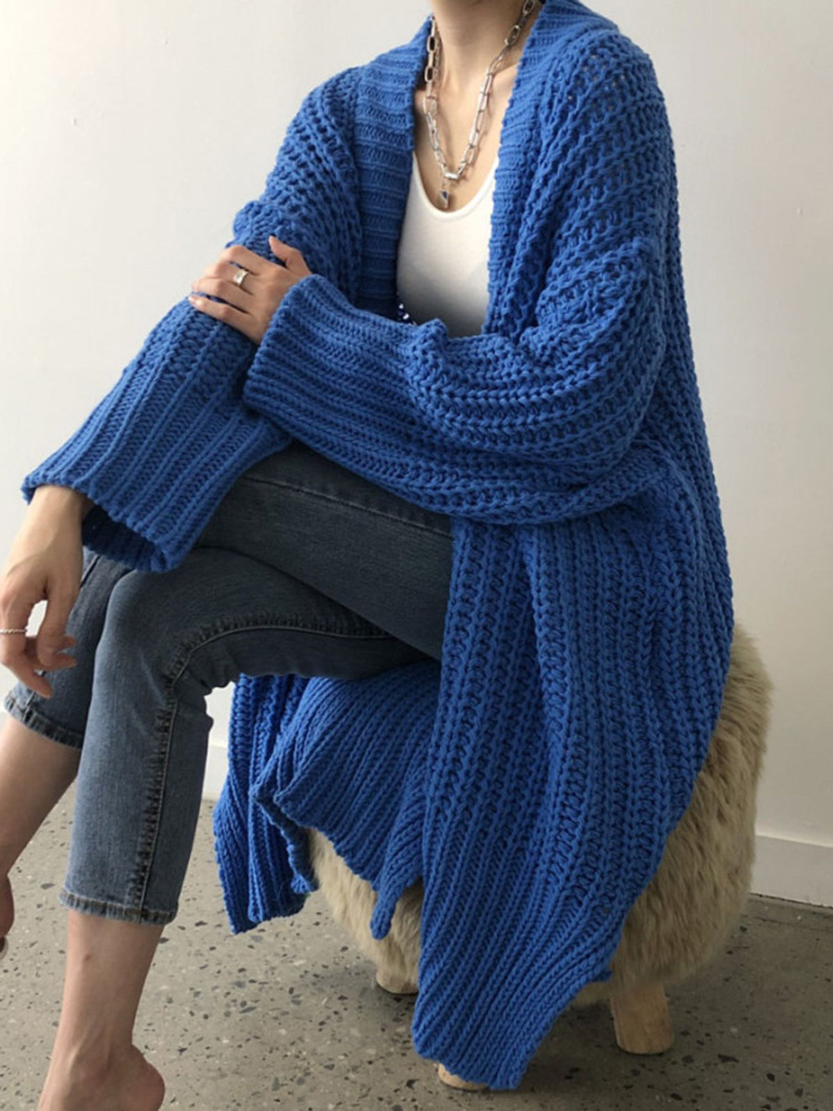 Women's Oversized Knit Cardigan – Open Front Textured Long Cardigan