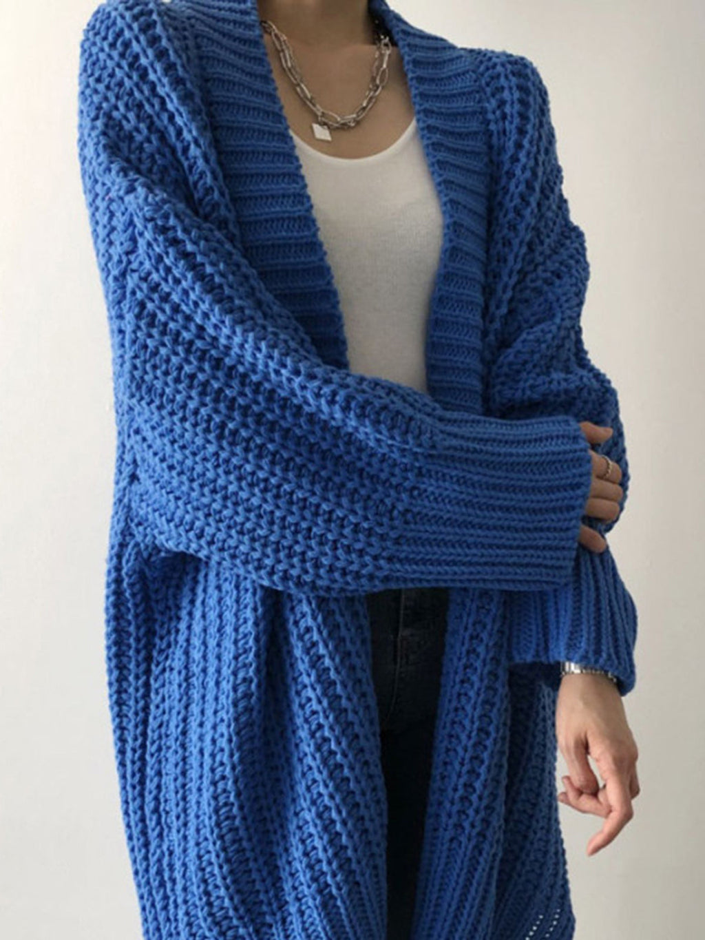 Women's Oversized Knit Cardigan – Open Front Textured Long Cardigan