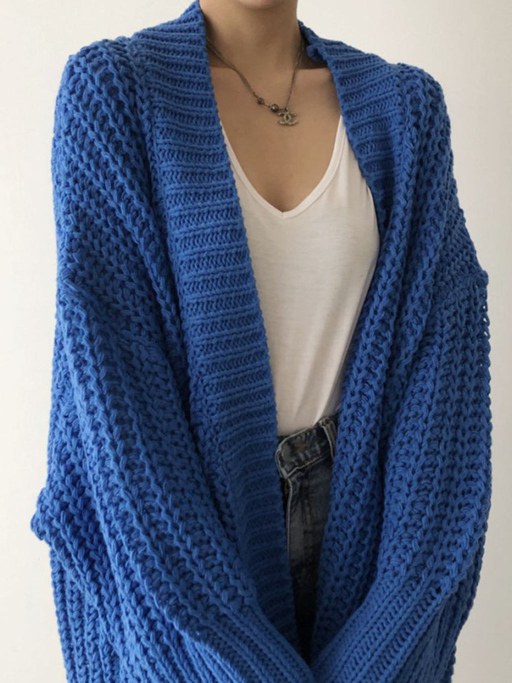 Women's Oversized Knit Cardigan – Open Front Textured Long Cardigan