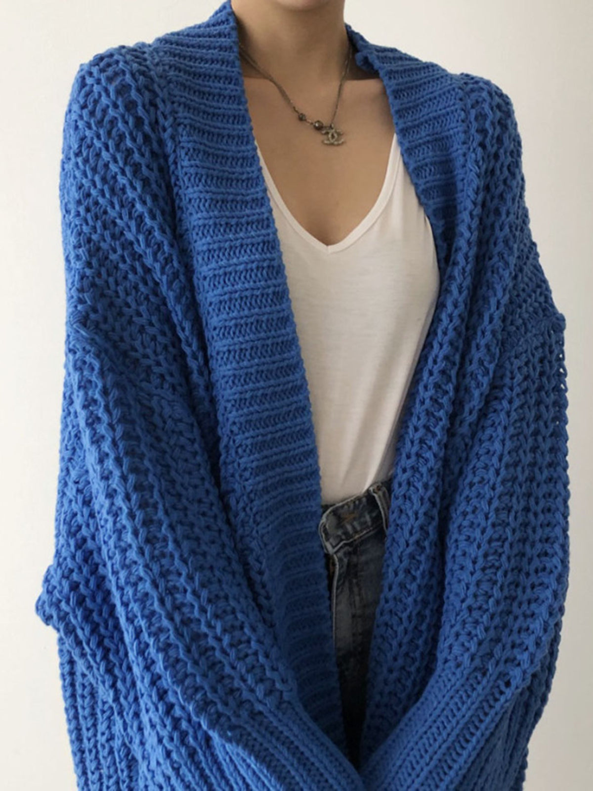 Women's Oversized Knit Cardigan – Open Front Textured Long Cardigan