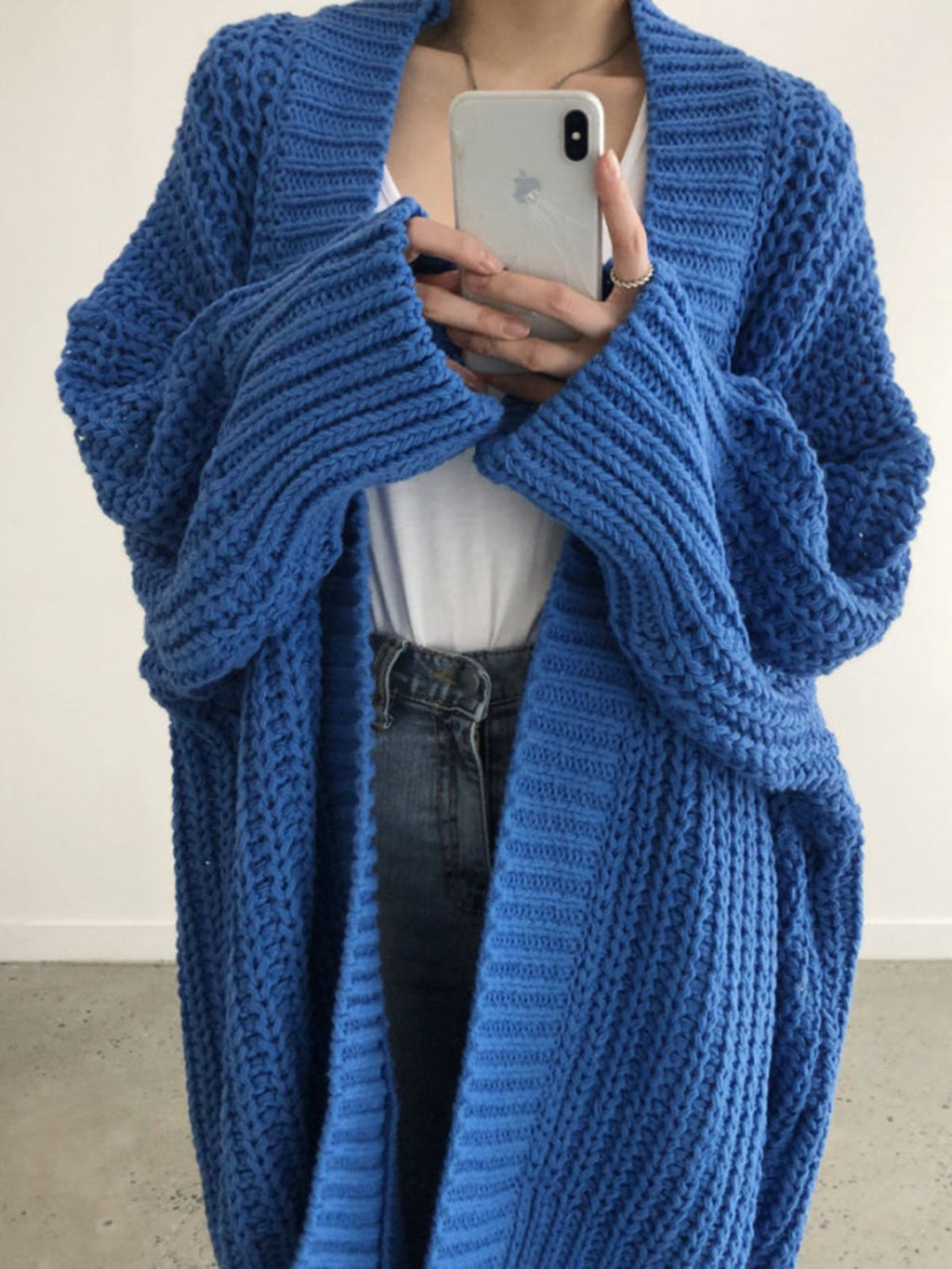 Women's Oversized Knit Cardigan – Open Front Textured Long Cardigan
