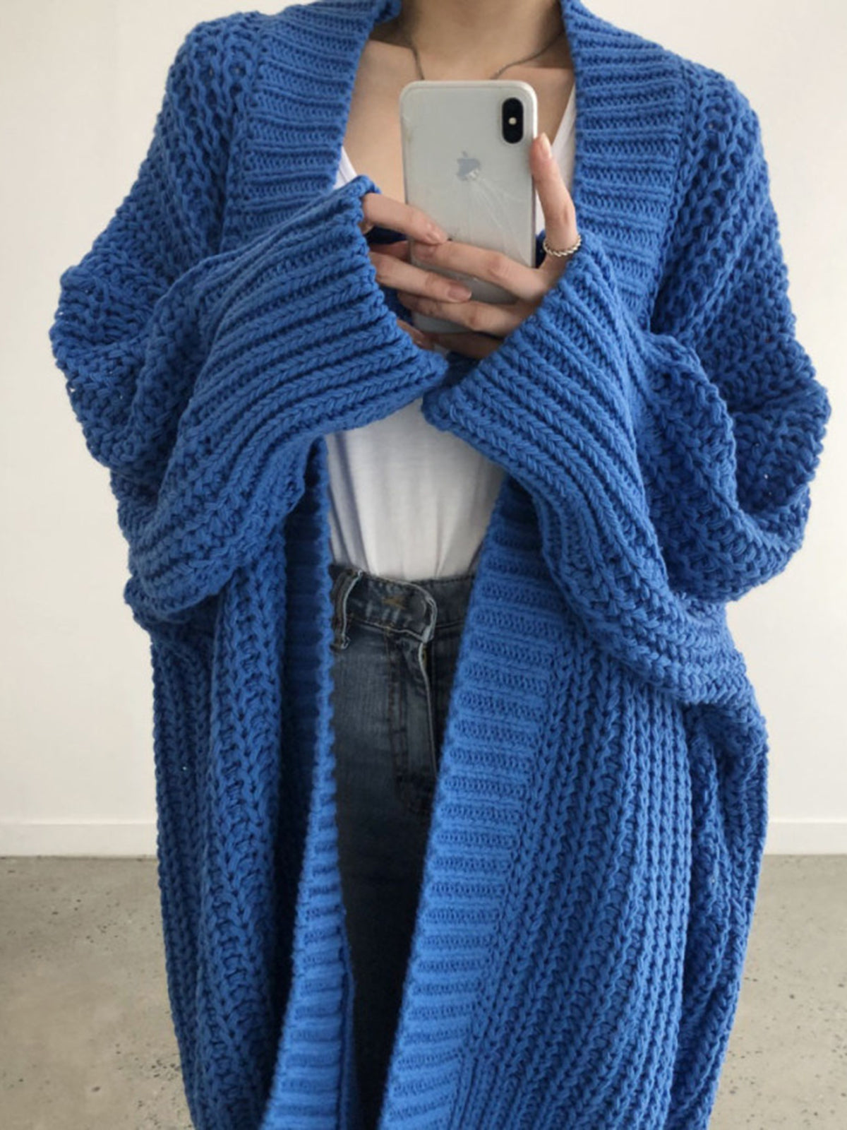 Women's Oversized Knit Cardigan – Open Front Textured Long Cardigan