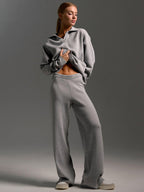 Women's Collared Polo Sweater Set – Oversized Top and Wide Leg Pants Set