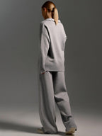 Women's Collared Polo Sweater Set – Oversized Top and Wide Leg Pants Set