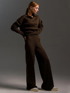 Women's Collared Polo Sweater Set – Oversized Top and Wide Leg Pants Set