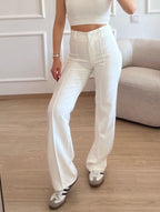 Women's Tailored Straight Leg Pants – High Waist Seam Detail Trousers