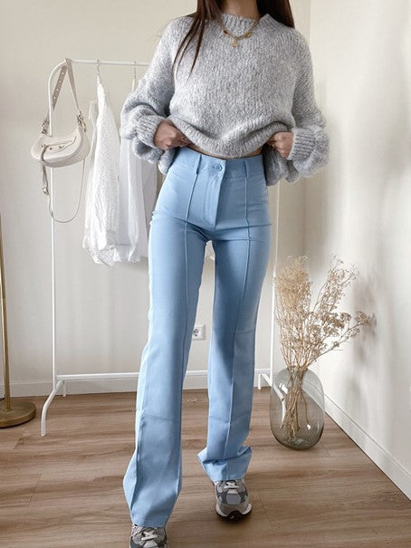 Women's Tailored Straight Leg Pants – High Waist Seam Detail Trousers
