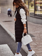 Women's Knee Length Quilted Vest – Hooded Zip-Up Long Puffer Vest